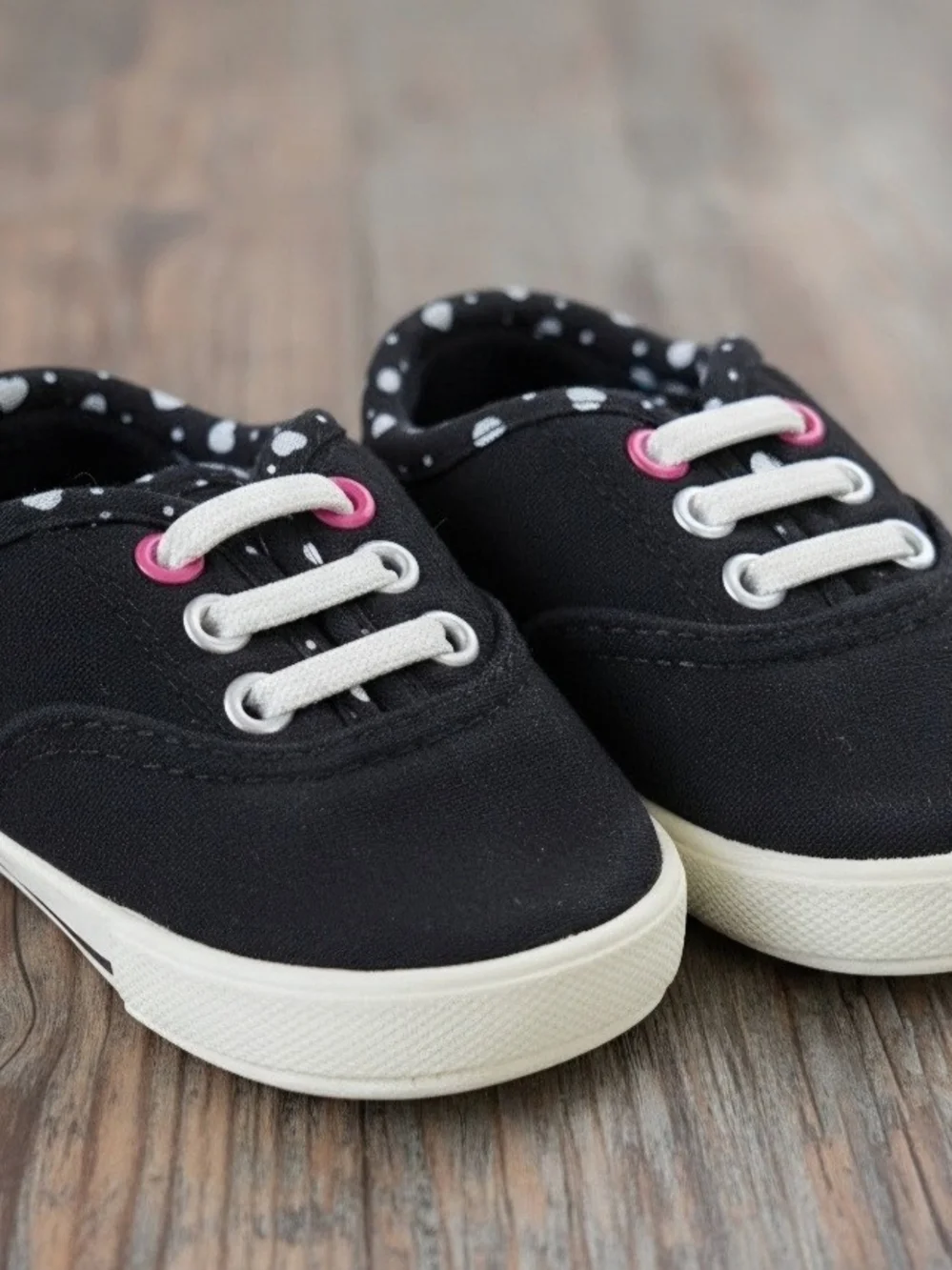 wonder nation Black Canvas Sneakers with White Soles and Pink Eyelets